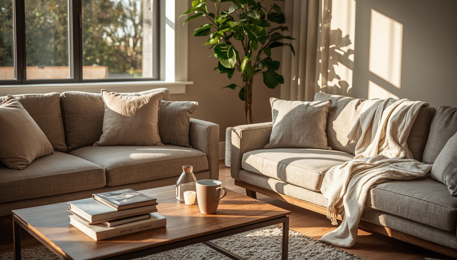 Realistic modern home interior showing a cozy, lived-in space that reflects the balance between dream home expectations and reality