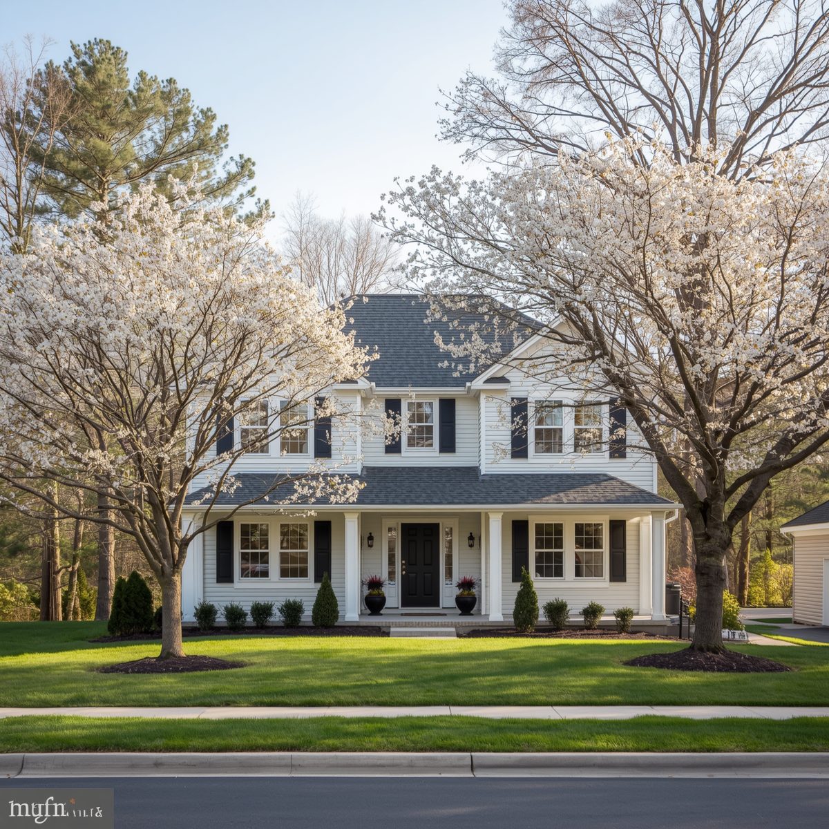 Spring real estate market in Winchester Virginia with blooming trees and residential homes