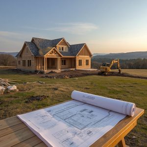 Custom home under construction on rural land illustrating the realities of building a home from the ground up.