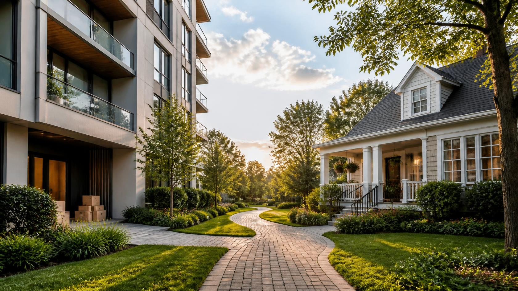 Illustration comparing renting an apartment and buying a single-family home to help homebuyers evaluate their housing options.