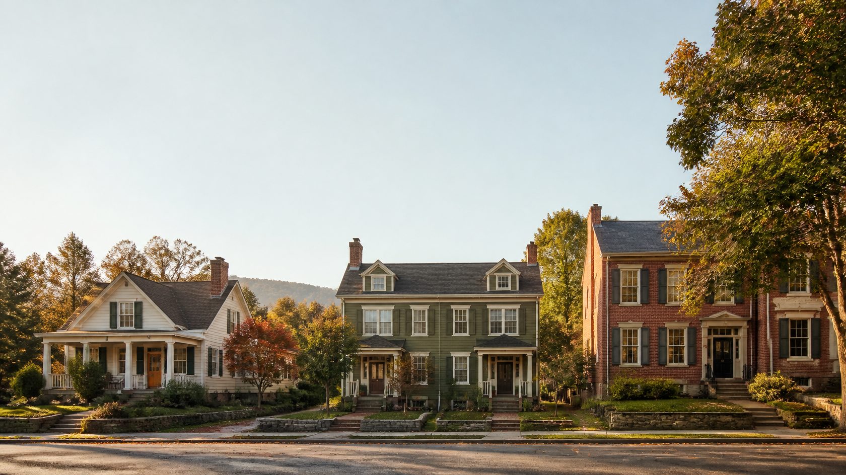 Residential investment properties including a single-family home, duplex, and townhouse illustrating different real estate investment opportunities.
